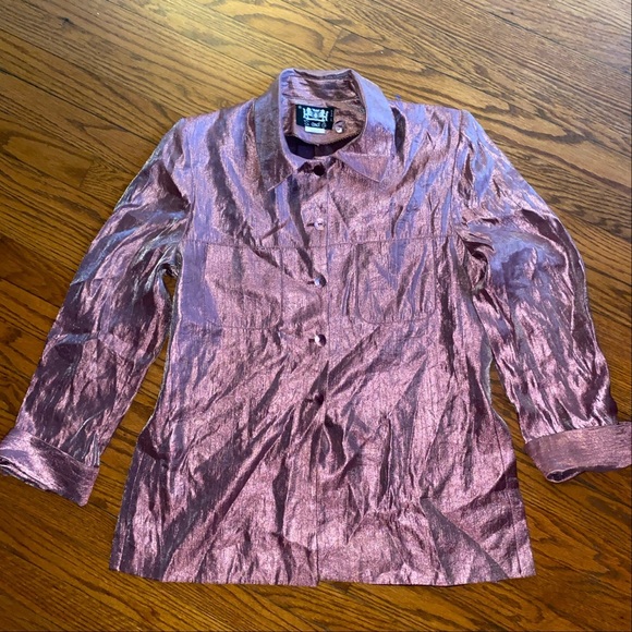 S&G Paris Metallic iridescent Silky Blouse Top L - Picture 3 of 13